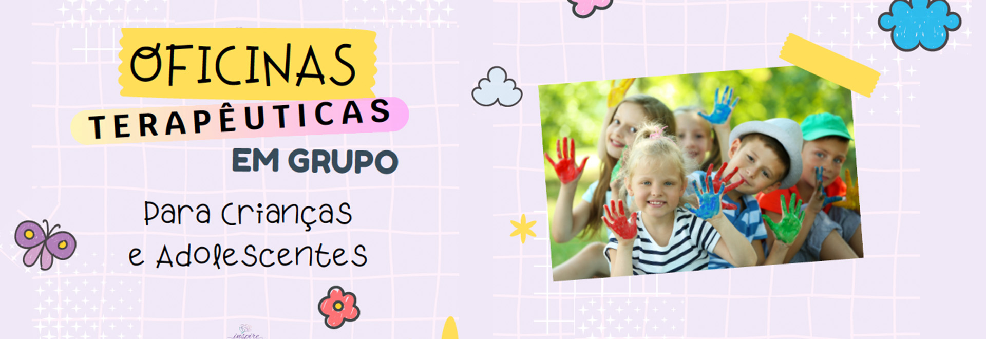 Banner Oficinas terapêuticas em grupo para crianças e adolescentes
